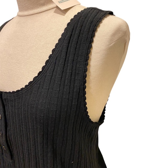 NWT Sundance Essential Rib-Knit Tank Top Tunic Length Scallop Edges Black XL - Picture 4 of 9